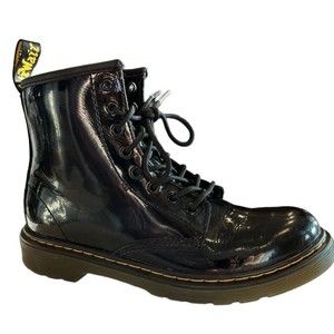 Dr Martens Black Combat Boots Youth size 3 Leather Lace Up Side Zip 1460J